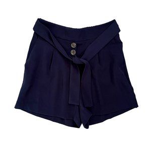 Ann Taylor navy blue shorts summer paperbag cinched waist buttons comfortable